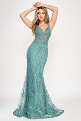 Lenovia 8350 Embroidered Mesh Mermaid Style Formal Prom Gown