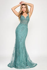 Lenovia 8350 Embroidered Mesh Mermaid Style Formal Prom Gown