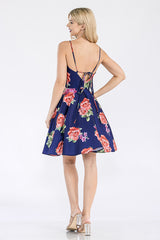Lenovia 5307 Short Taffeta Floral Print Homecoming Party Dress