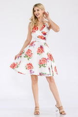 Lenovia 5307 Short Taffeta Floral Print Homecoming Party Dress