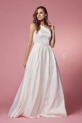 Nox Anabel E-469 One Shoulder Satin A-Line Wedding Gown