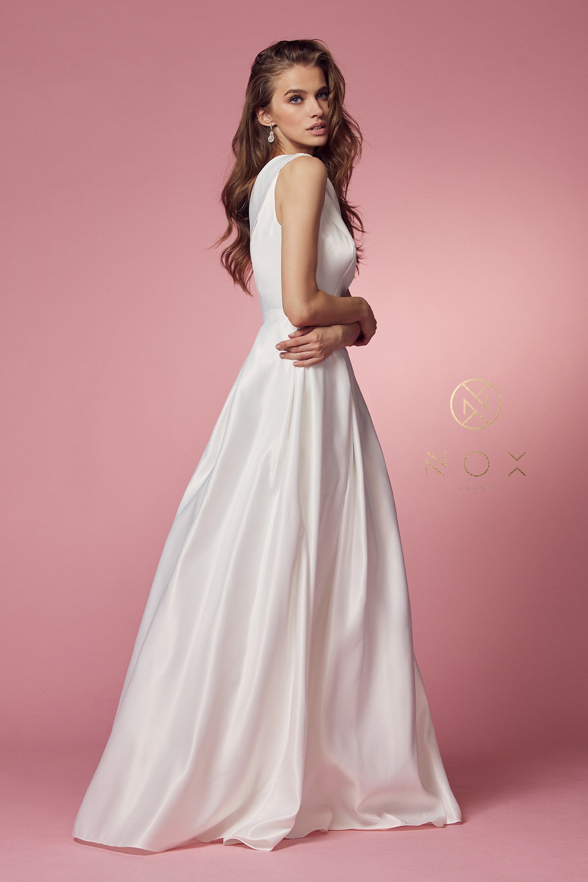 Nox Anabel E-469 One Shoulder Satin A-Line Wedding Gown