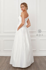 Nox Anabel E-469 One Shoulder Satin A-Line Wedding Gown