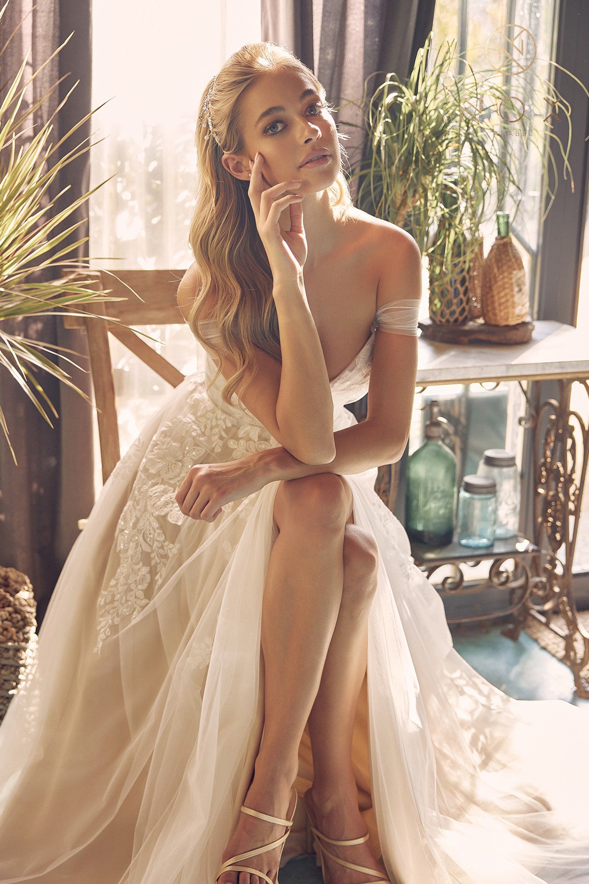 Nox Anabel JE-953 Off-Shoulder Embroidered Tulle A-line Wedding Gown