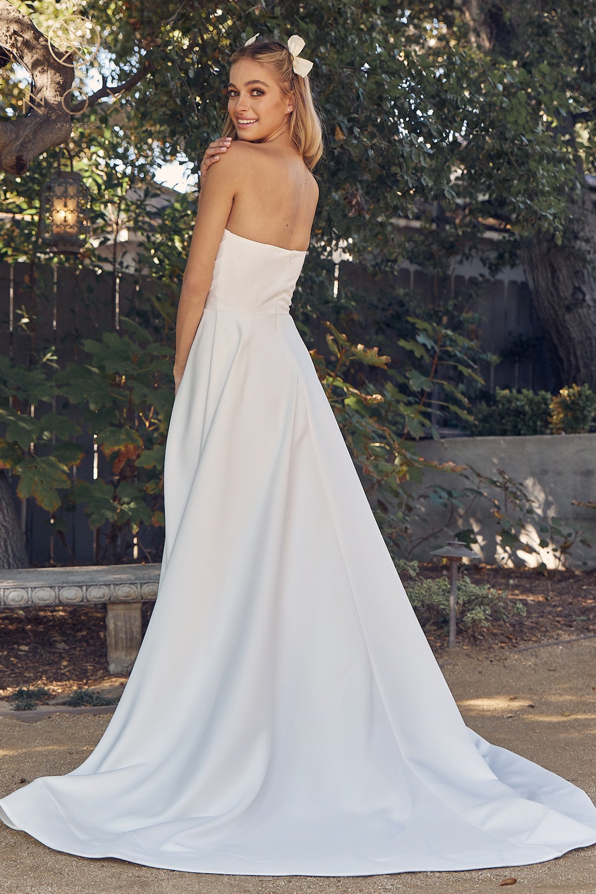 Nox Anabel JW-938 Satin Strapless A-line High Slit Wedding Gown