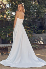Nox Anabel JW-938 Satin Strapless A-line High Slit Wedding Gown
