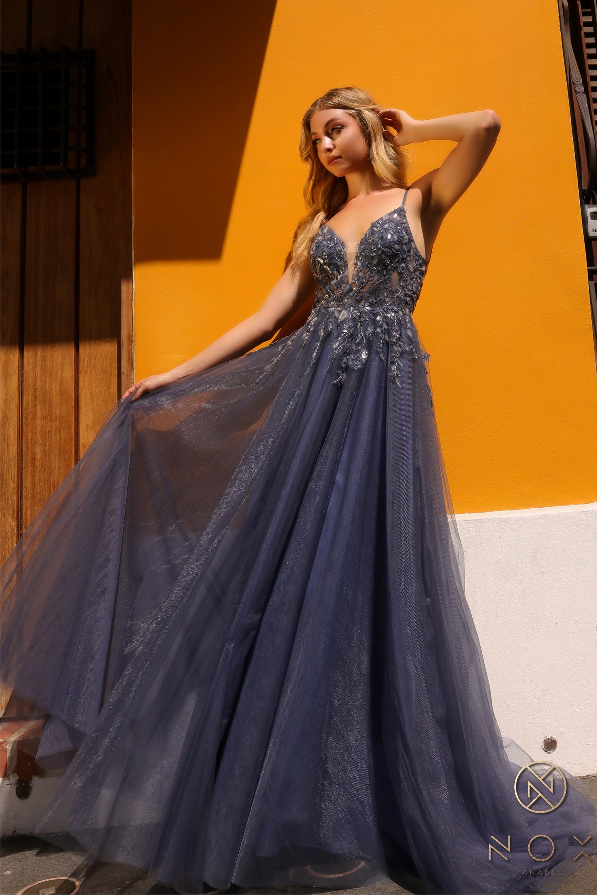 Nox Anabel 1391-Q Tulle Gown with Lace Bodice Formal Prom Gown