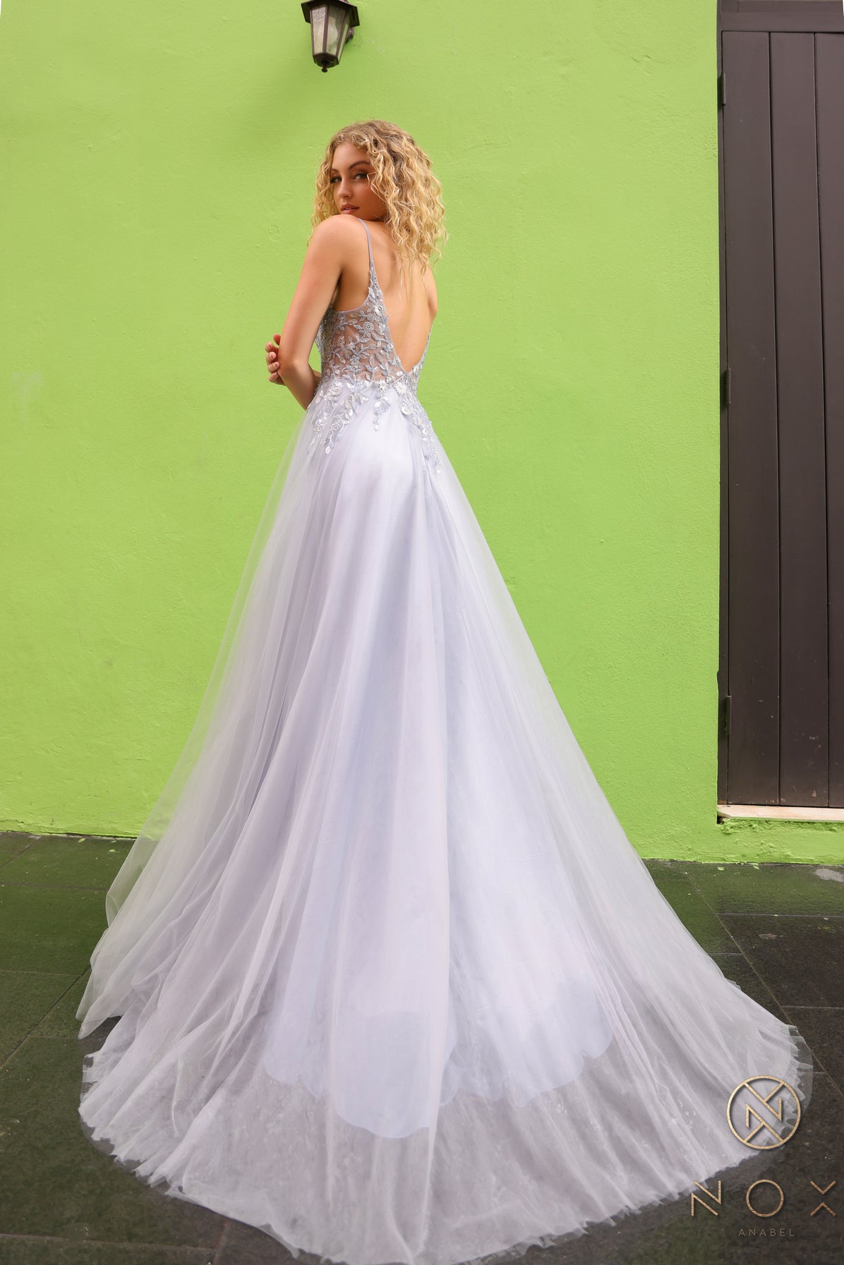 Nox Anabel 1391-Q Tulle Gown with Lace Bodice Formal Prom Gown