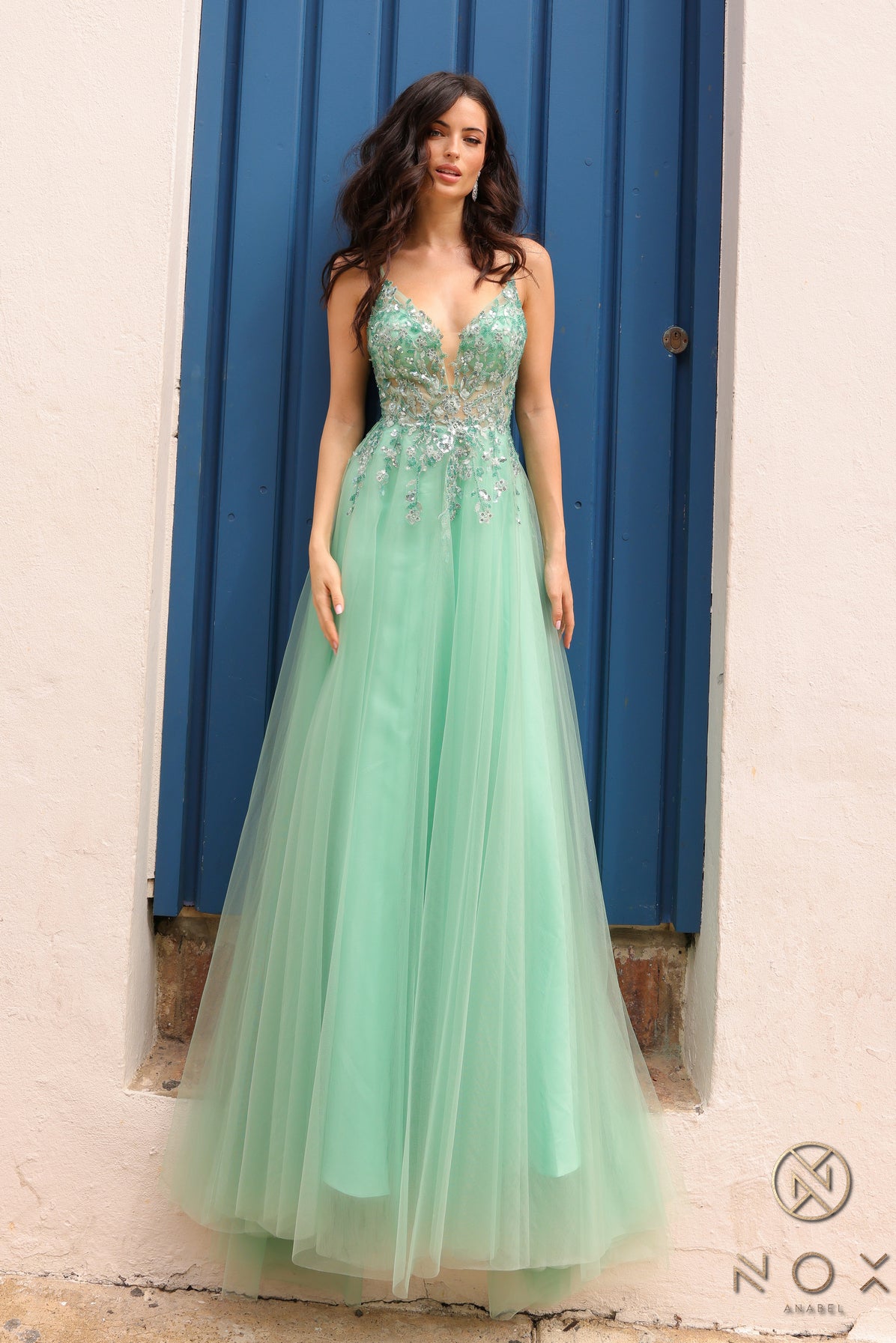 Nox Anabel 1391-Q Tulle Gown with Lace Bodice Formal Prom Gown