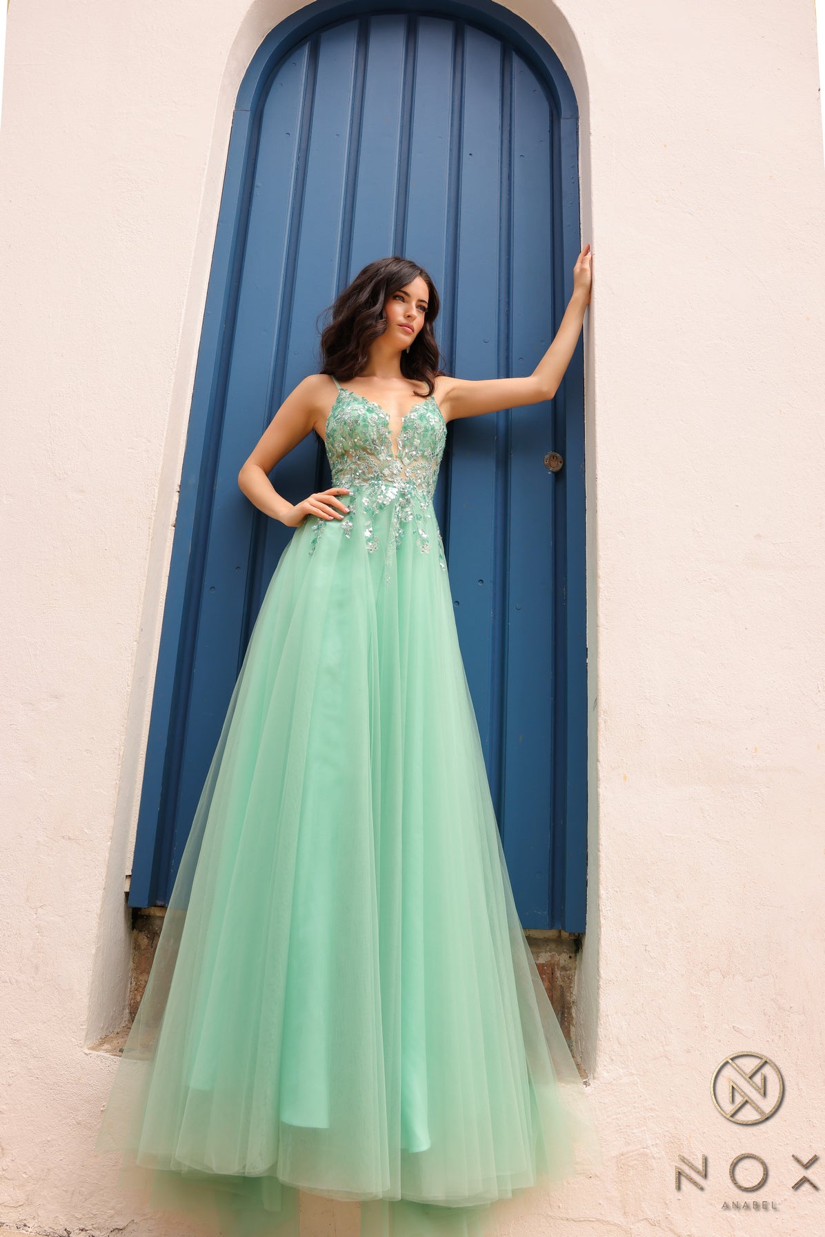 Nox Anabel 1391-Q Tulle Gown with Lace Bodice Formal Prom Gown