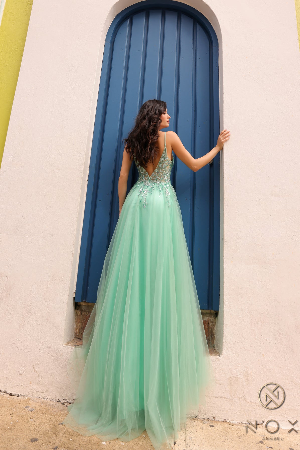 Nox Anabel 1391-Q Tulle Gown with Lace Bodice Formal Prom Gown