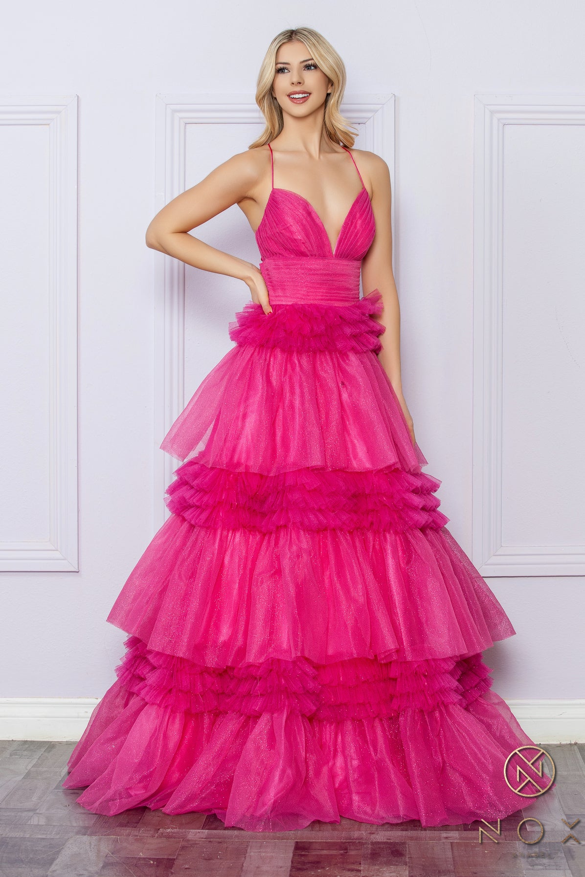 Nox Anabel 1316-R Layered Glitter Tulle A-line Prom Gown
