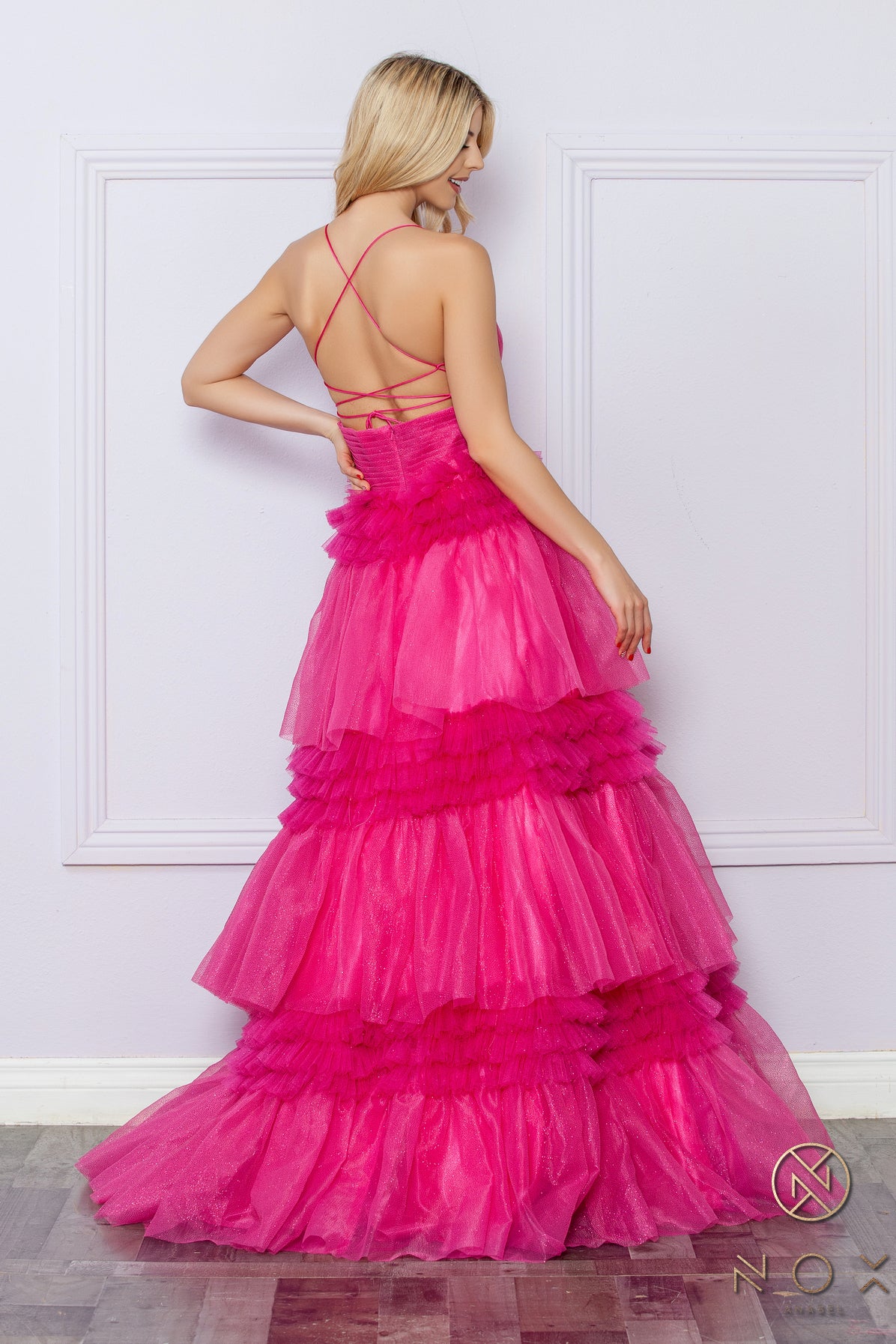 Nox Anabel 1316-R Layered Glitter Tulle A-line Prom Gown