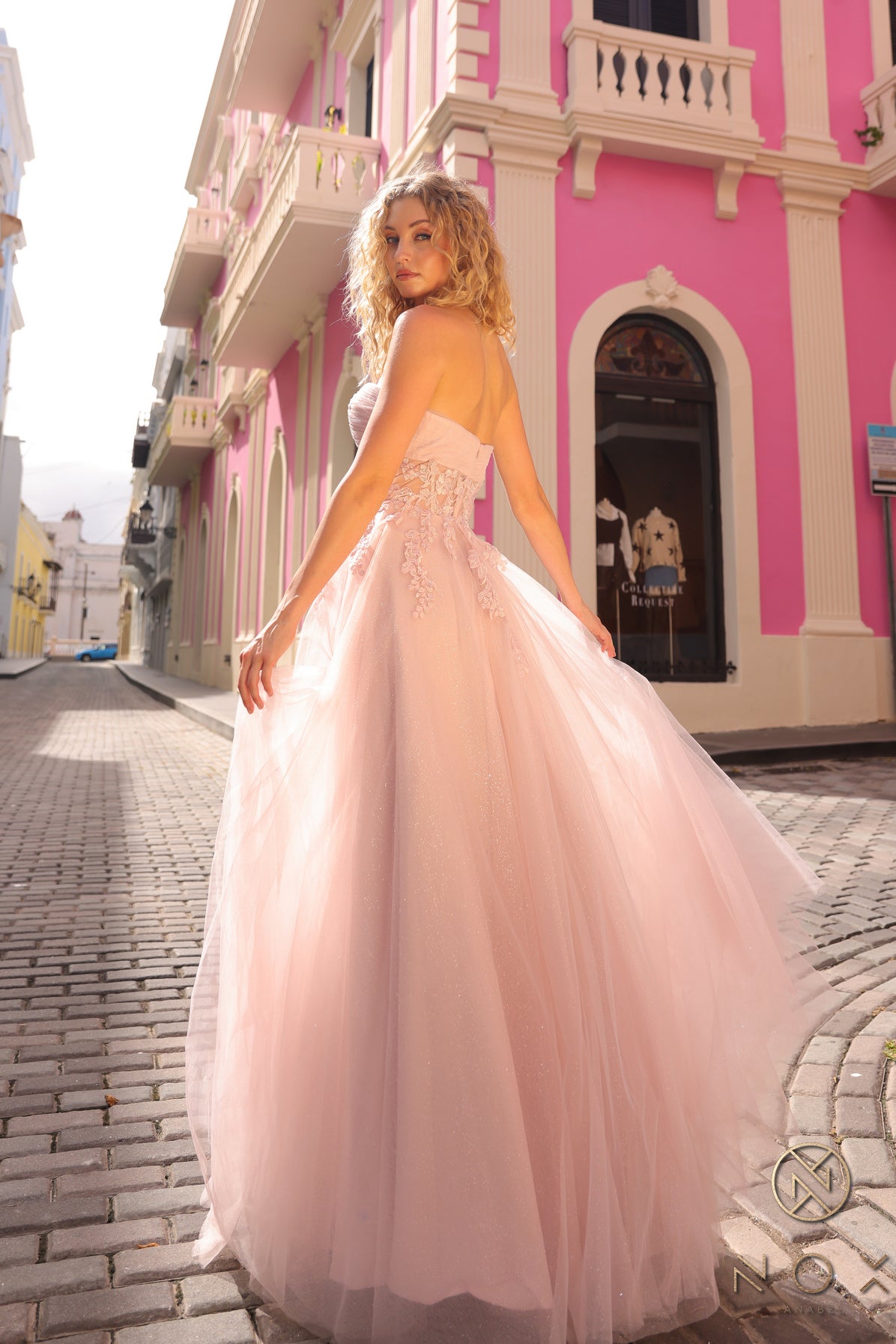 Nox Anabel 1326-T Embroidered A-line Glitter Tulle Formal Prom Gown
