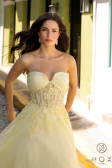 Nox Anabel 1326-T Embroidered A-line Glitter Tulle Formal Prom Gown