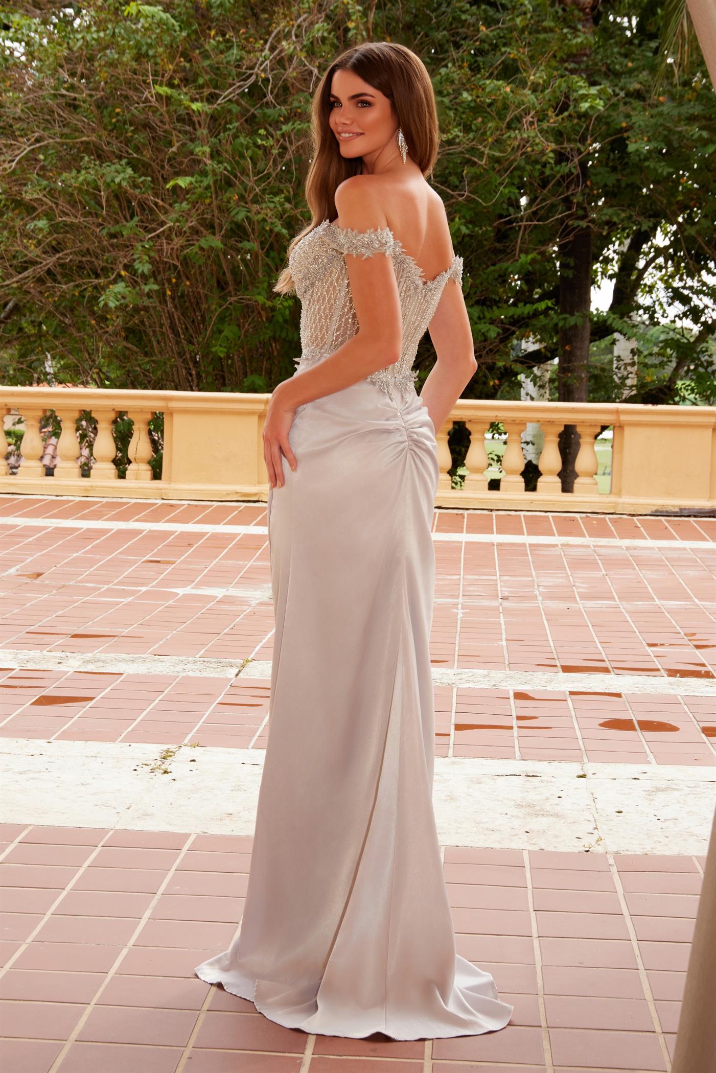 Nox Anabel F-1572 Stretch Satin Sequined Prom Gown