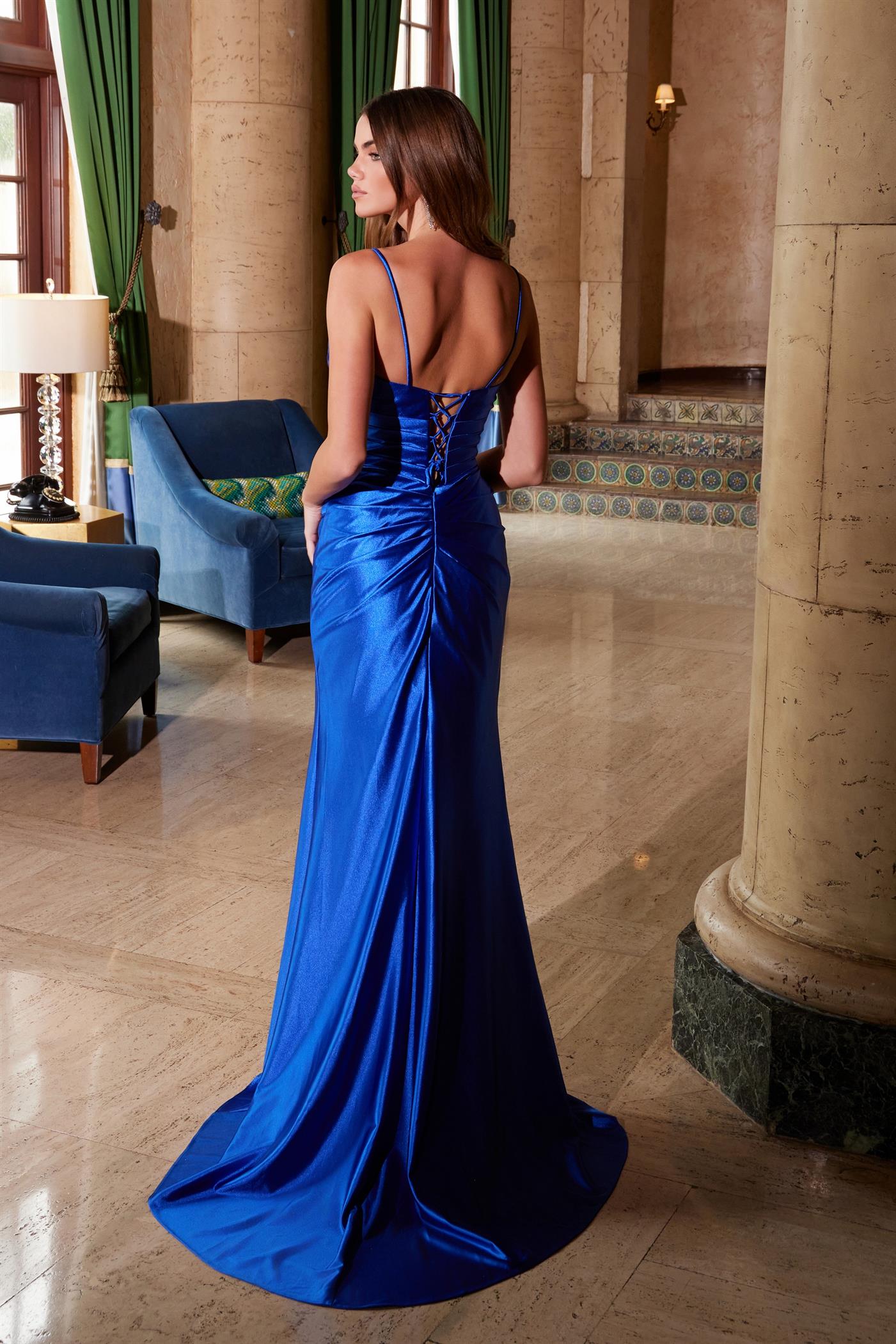 Nox Anabel 1588-A Stretch Satin Fitted Formal Prom Gown