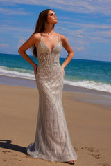Nox Anabel C-1632 Tulle Lace-Up Prom Gown With Sweep Train