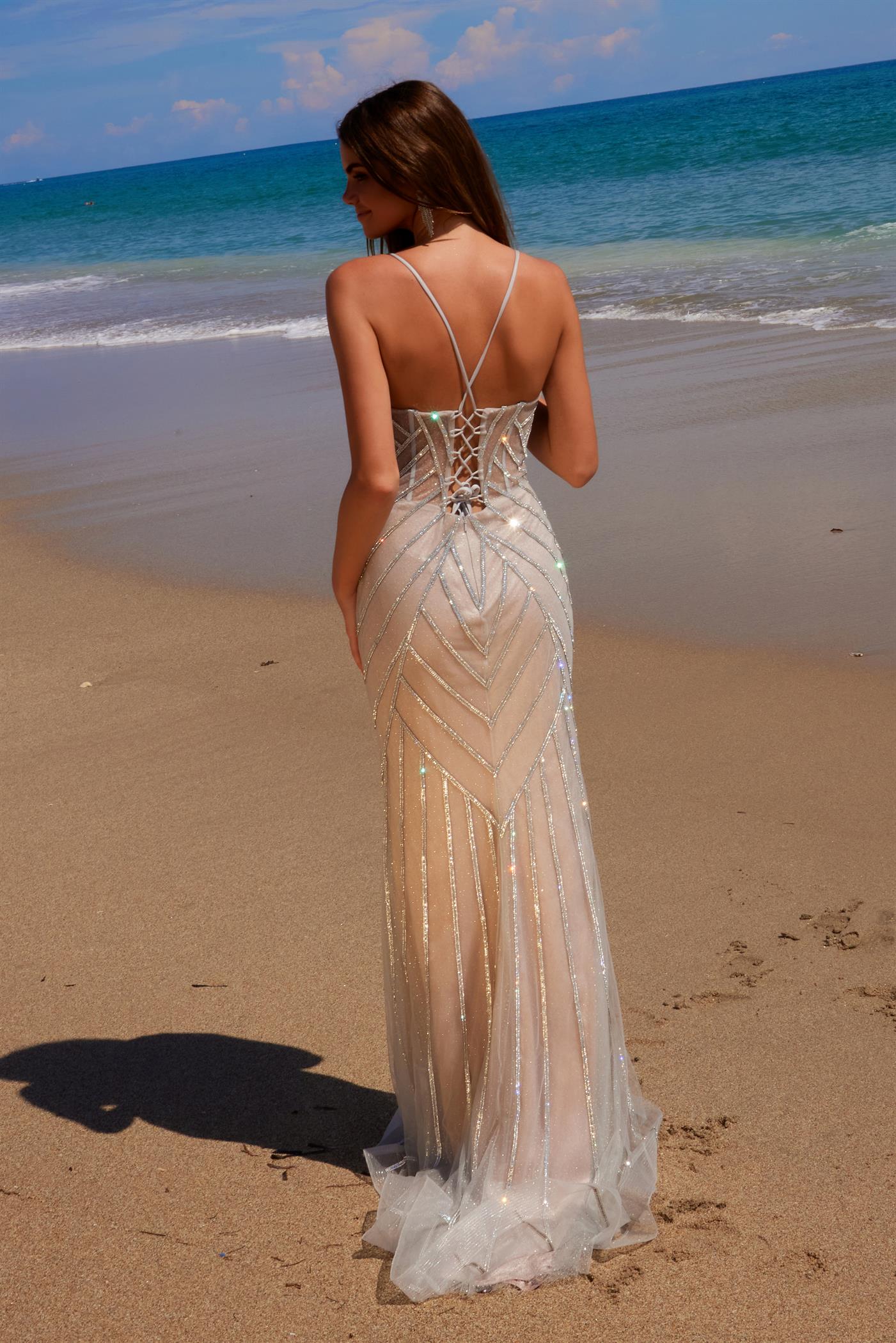 Nox Anabel C-1632 Tulle Lace-Up Prom Gown With Sweep Train