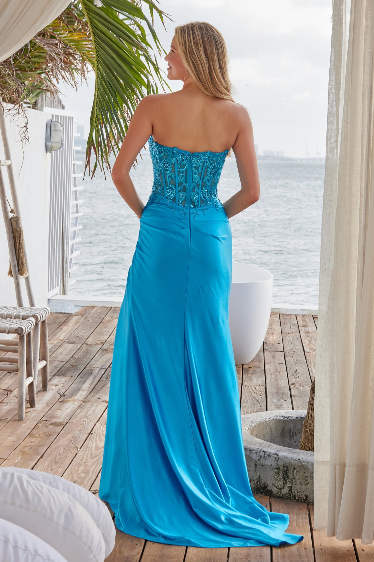 Nox Anabel 1690-R Strapless Stretch Satin Prom Gown with Brush Train