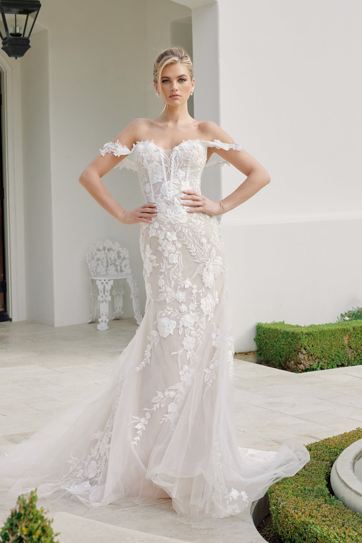 Nox Anabel JE-974 Off Shoulder Tulle Lace Wedding Dress