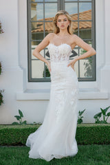 Nox Anabel JQ-1038 Sweetheart Sheer Lace Embroidered Wedding Dress