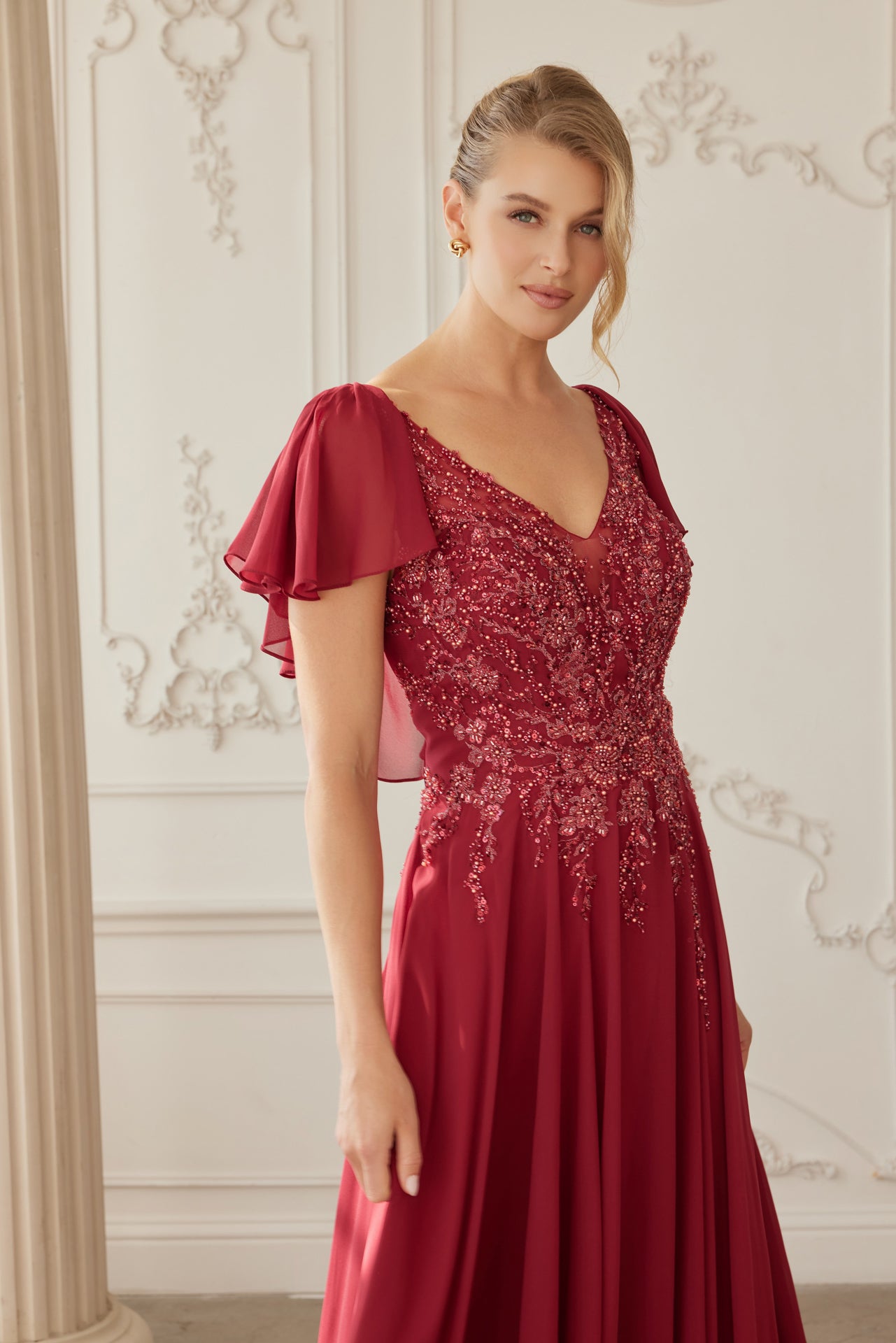 Nox Anabel MJ-132 Chiffon Mothers Gown With Beading And Embroidery