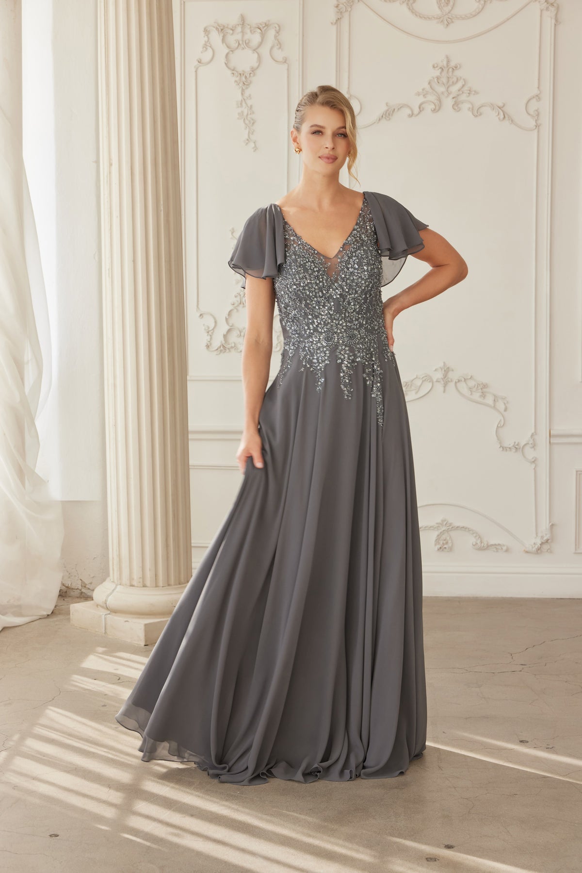 Nox Anabel MJ-132 Chiffon Mothers Gown With Beading And Embroidery