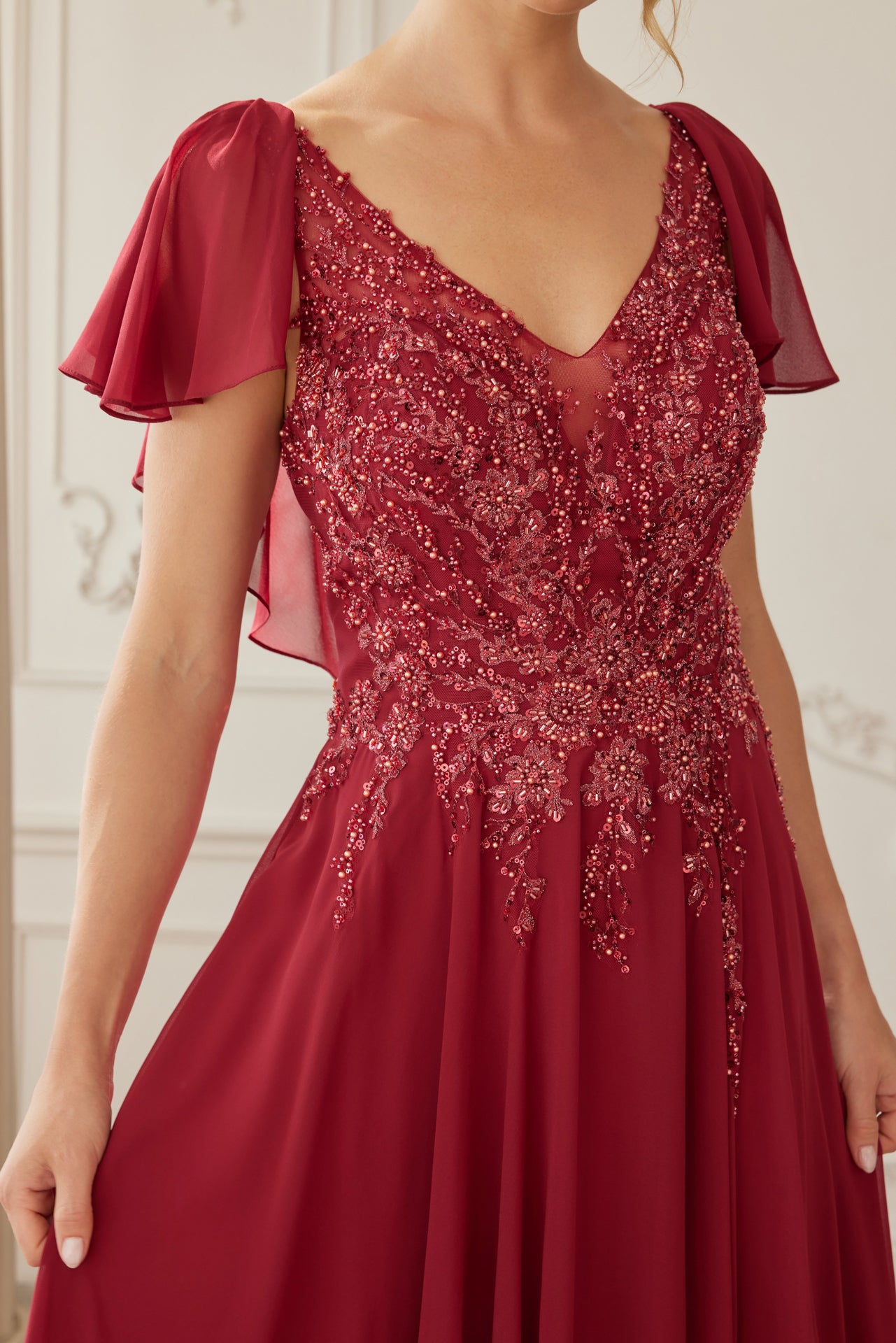 Nox Anabel MJ-132 Chiffon Mothers Gown With Beading And Embroidery