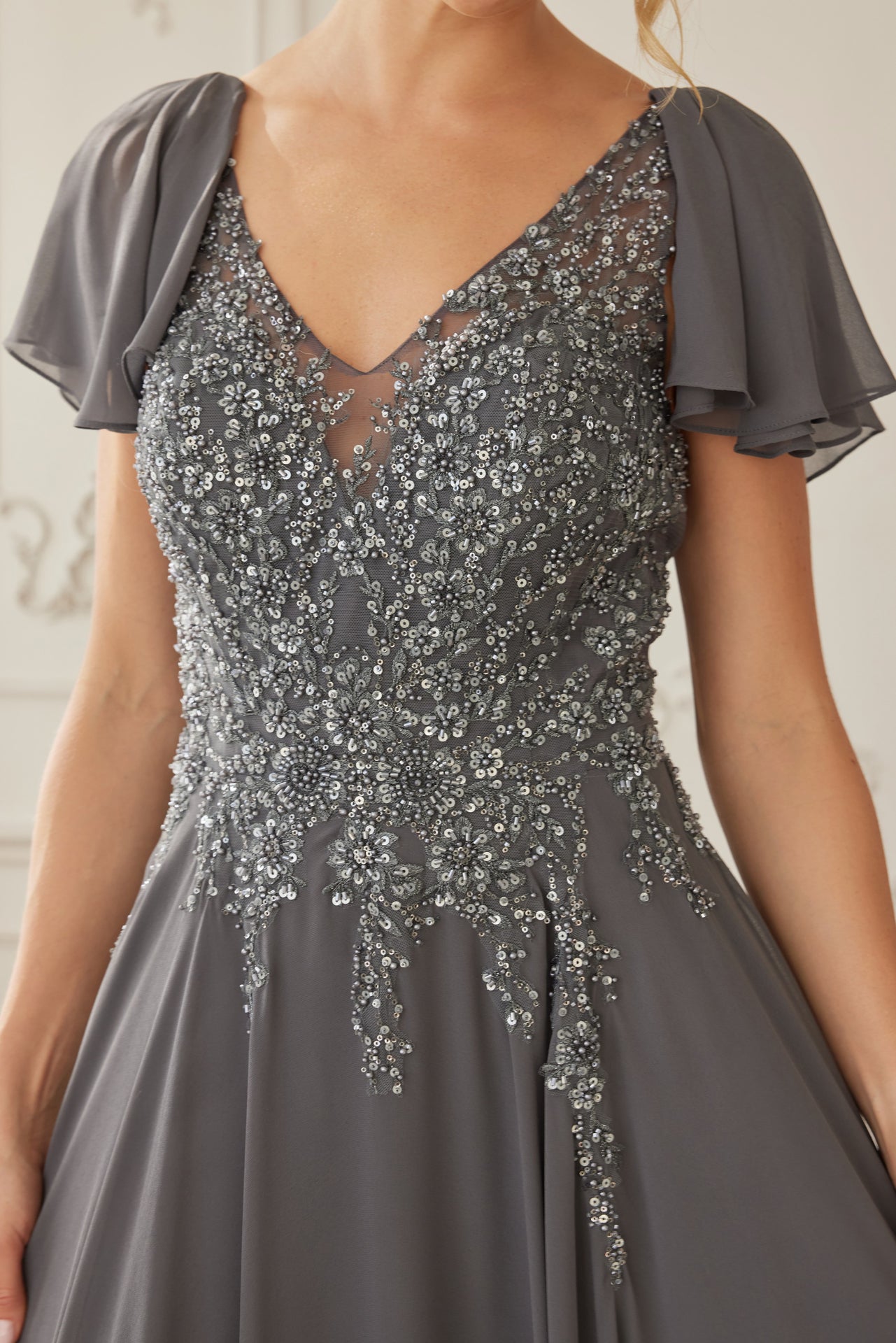 Nox Anabel MJ-132 Chiffon Mothers Gown With Beading And Embroidery