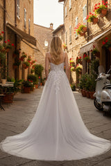 Nox Anabel JE1072L Lace A-line Bridal Gown With Chapel Train