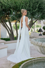 Nox Anabel JE1081 Minimalist Bridal Gown Twist Knot Bodice With Train