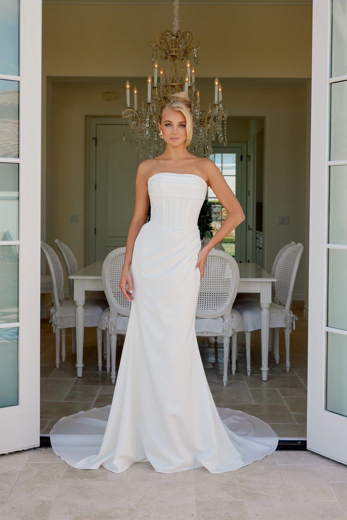 stretch satin wedding dress ZORA Bridal Off White Stretch Satin Halter Wedding Dress