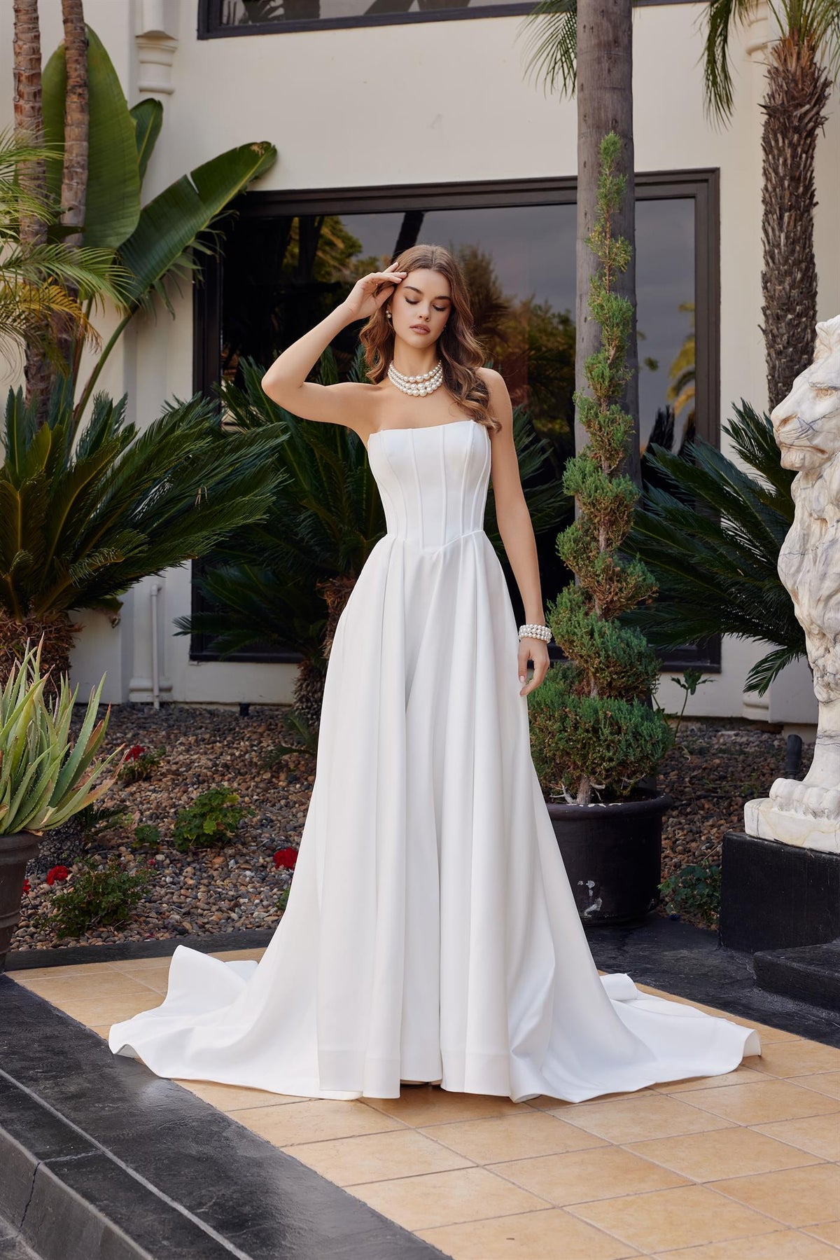 Nox Anabel JW1045 Satin Minimalist Bridal Gown With Chapel Train
