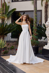 Nox Anabel JW1045 Satin Minimalist Bridal Gown With Chapel Train