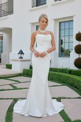 Nox Anabel JW1047 Fitted Satin Cowl Neck Bridal Gown With Chapel Train