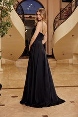 Nox Anabel A1744 A-line Scoop Neck Formal Prom Gown In Stretch Satin