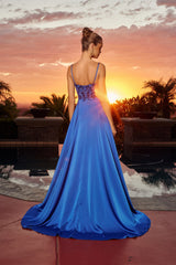 Nox Anabel A1748 Fitted Stretch Satin Prom Gown With Illusion Bodice