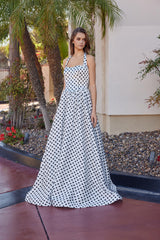 Nox Anabel E1925 Satin Polka Dot Halter Style Prom Gown