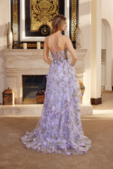 Nox Anabel G1783 Organza Floral Print Layered Prom Gown With Corset