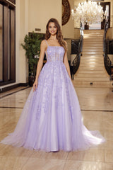 Nox Anabel H1880 Shimmer Tulle Ball Prom Gown With Illusion Cut-outs and Court Train