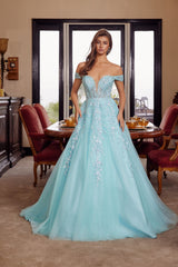 Nox Anabel H1881 Off-the-shoulder Tulle Ball Prom Gown With Court Train