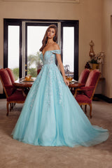 Nox Anabel H1881 Off-the-shoulder Tulle Ball Prom Gown With Court Train