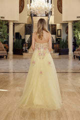Nox Anabel Q1773 Shimmer Tulle Prom Gown With Floral Embroidery and Sweep Train