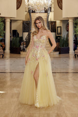 Nox Anabel Q1773 Shimmer Tulle Prom Gown With Floral Embroidery and Sweep Train