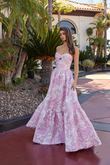 Nox Anabel T1923 Floor Length Strapless Jacquard Floral Prom or Ball Gown