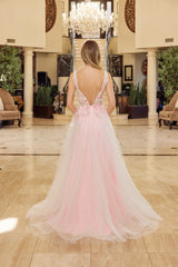 Nox Anabel Y1799 Shimmer Tulle Flower Accented Prom Ball Gown