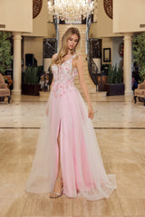 Nox Anabel Y1799 Shimmer Tulle Flower Accented Prom Ball Gown