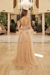Nox Anabel Y1803 Strapless Floral Embroidered Tulle Prom Or Ball Gown