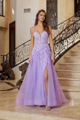 Nox Anabel R1824 Shimmer Tulle Long Prom Gown With Embroidered Bodice